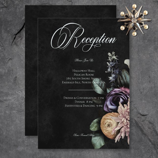 Cartão De Informações Gótica Escura Misteriosa Recepção Floral Mudada (Dark Gothic Mysterious Muted Floral Reception Enclosure Card)