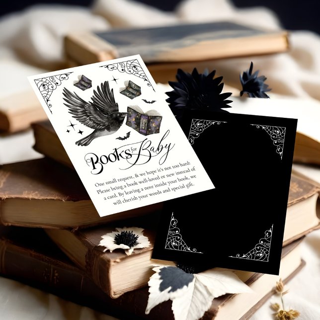 Cartão De Informações Gótica Halloween Raven Entrega Livros para Bebê (Gothic Halloween Raven Delivery Books for Baby Enclosure Card)