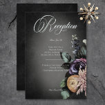 Cartão De Informações Gótico Escuro Misterioso Recepção Floral Mudada<br><div class="desc">Entra num mundo de encantamento com a nossa recepção de casamento cativante, onde a elegância encontra o mistério. Num pano de fundo de preto profundo, um spray lateral de flores mutadas lança um feitiço de intrigas e mística, colocando o palco para uma celebração como nenhuma outra. O delicado texto branco...</div>