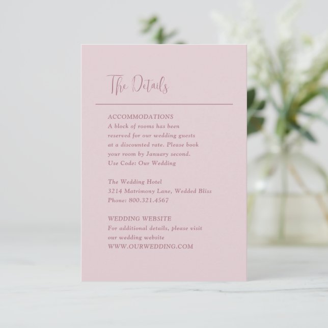 Cartão De Informações Grace Muted Pink Modern Wedding (Em pé/Frente)