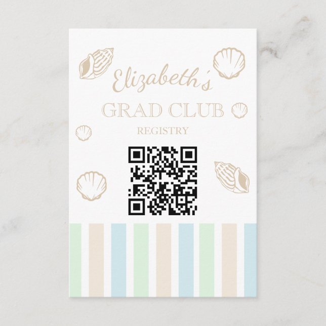 Cartão De Informações Grad Club Beach Party Registry (Frente)