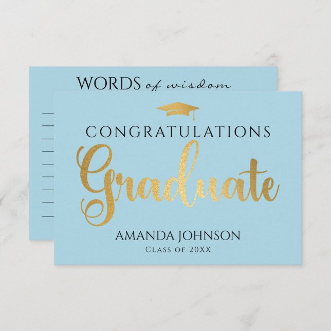 Cartão De Informações Graduação Blue Gold Graduate Palavras de Sabedoria (Frente/Verso)