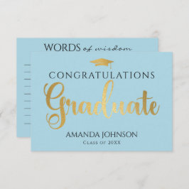 Cartão De Informações Graduação Blue Gold Graduate Palavras de Sabedoria