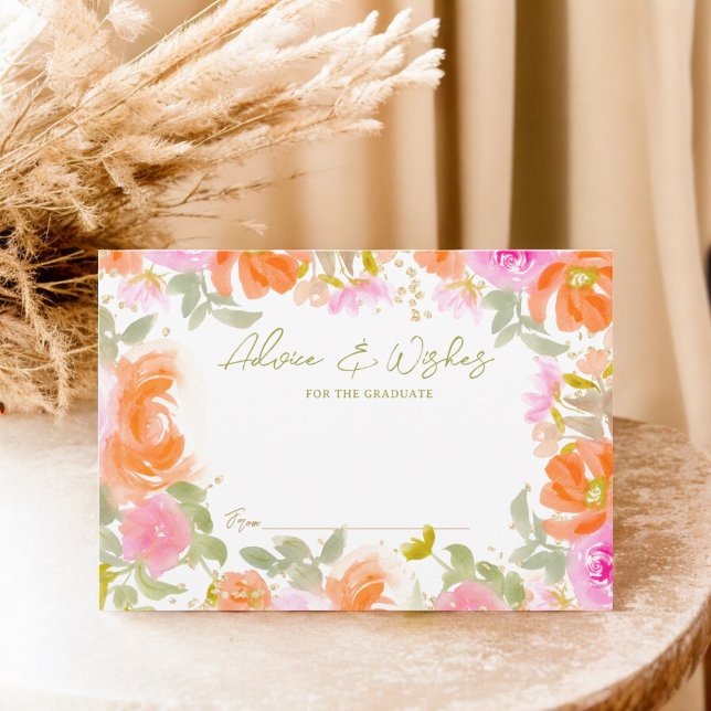 Cartão De Informações Graduação de flores silvestres de laranja-jardim (Garden orange boho wildflowers graduation enclosure card)