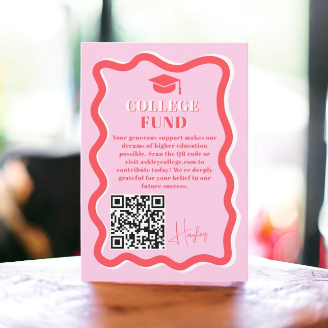 Cartão De Informações Graduação do fundo ondulado de curva retrógrada co (Retro pink curve squiggle wavy fund graduation enclosure card)
