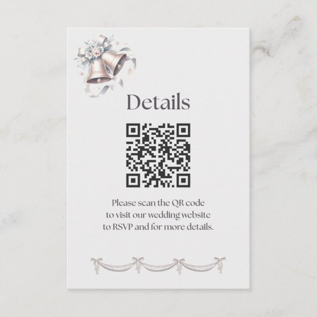 Cartão De Informações Gray and Pink Bells Details Insert for Invitation (Frente)