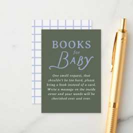 Cartão De Informações Green and Periwinkle Blue Book Request Baby Shower