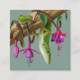 Cartão De Informações Green anole with Fuchsias 