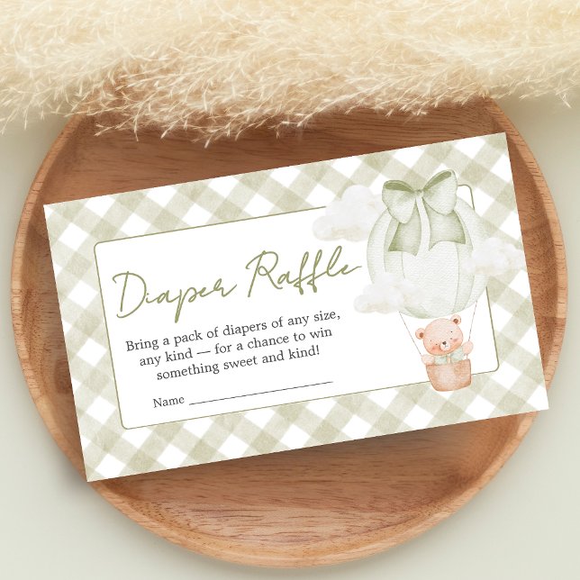Cartão De Informações Green Bear Bearly Wait Baby Shower Diaper Raffle (Sage Green Bear Hot Air Balloon Baby Shower Diaper Raffle)