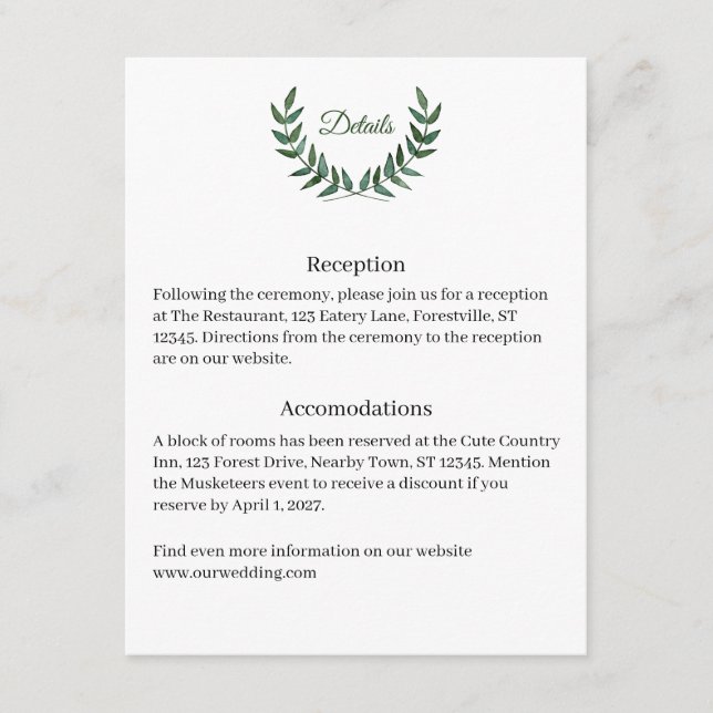 Cartão De Informações Green Branches Detail Card (Frente)