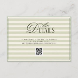 Cartão De Informações Green Elegant Timeless Wedding QR code Details