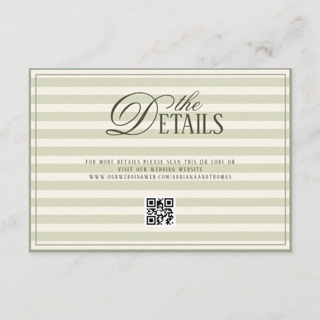 Cartão De Informações Green Elegant Timeless Wedding QR code Details (Frente)