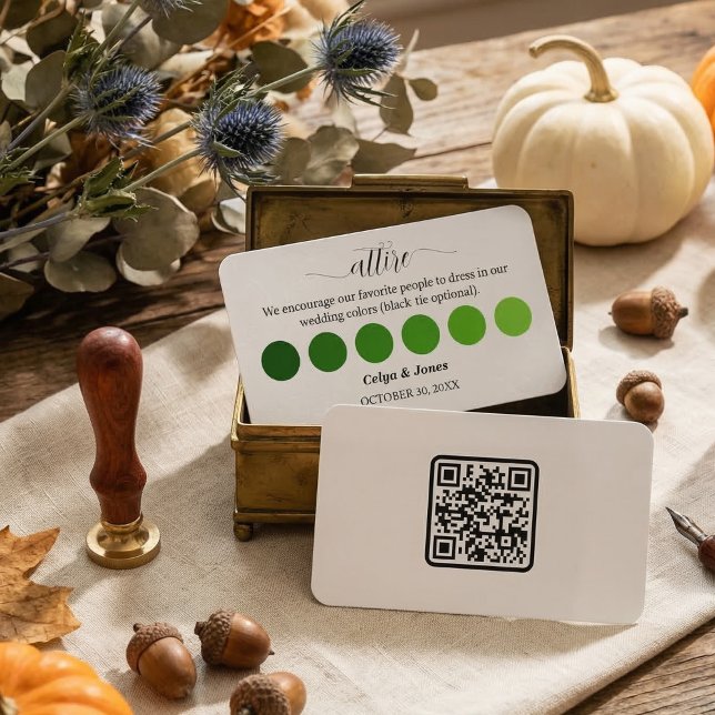 Cartão De Informações Green Fall Wedding Attire Dress Code Palette  (Green Fall Wedding Attire Dress Code Palette QR Code Enclosure Card )