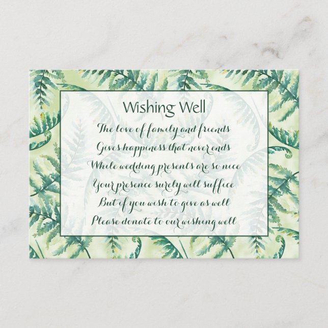 Cartão De Informações Green Fern Weding Wishing Cards (Frente)