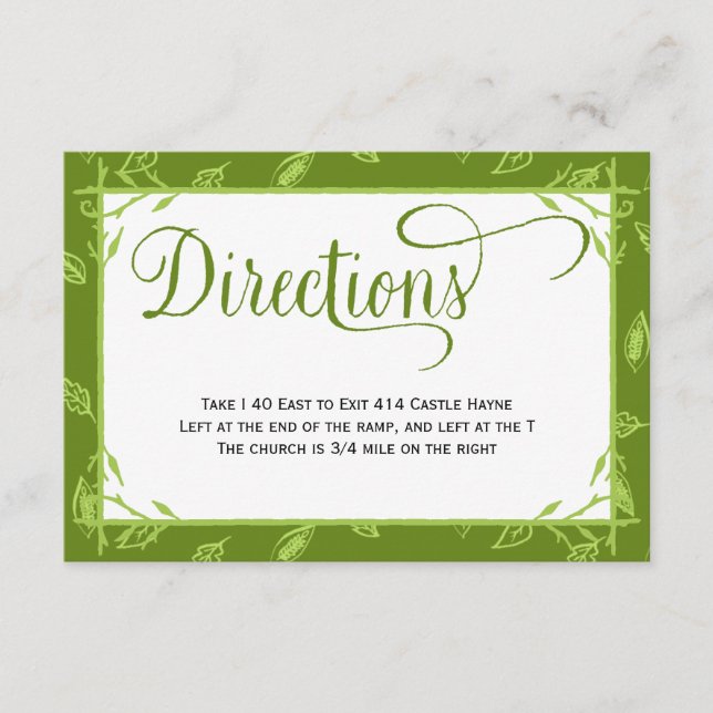 Cartão De Informações Green Leaves Country Wedding Direction Card (Frente)