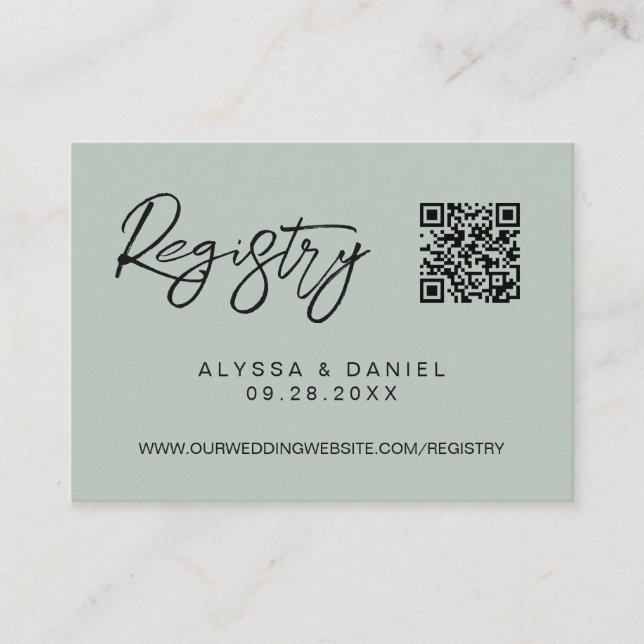Cartão De Informações Green Modern QR code wedding registry custom (Frente)