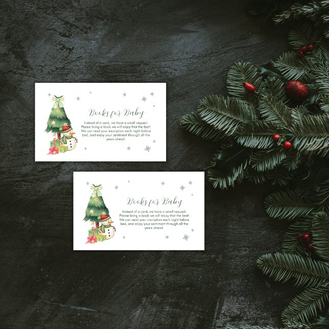 Cartão De Informações Green Modern Winter Snowman Books For Baby Shower (Green Modern Winter Snowman Books For Baby Shower Enclosure Card)