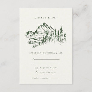 Cartão De Informações Green Pine Woods Mountain Sketch Wedch RSVP