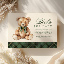 Cartão De Informações Green Plaid Bear Baby Shower Books For Baby