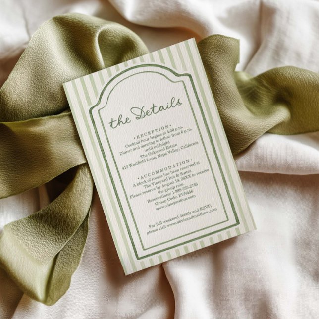 Cartão De Informações Green Striped Wedding Details (Criador carregado)