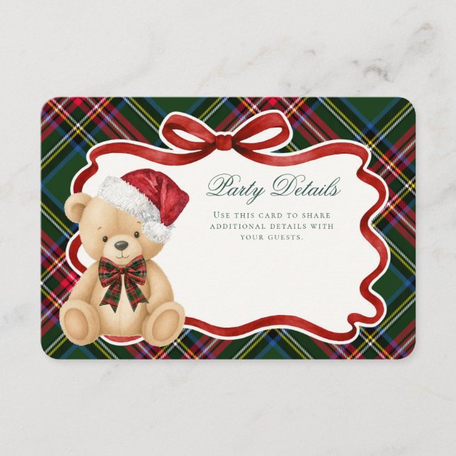 Cartão De Informações Green Tartan Plaid Christmas Bear Details (Frente)