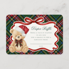 Cartão De Informações Green Tartan Plaid Christmas Bear Diaper Raffle