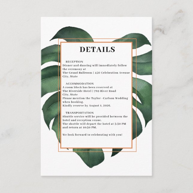 Cartão De Informações Green Tropical Palm Leaves Deatils (Frente)