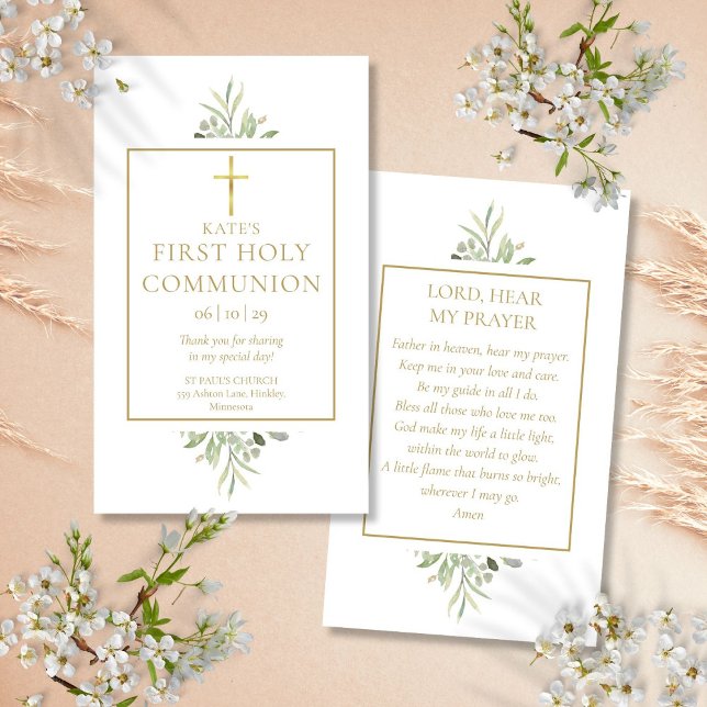 Cartão De Informações Greenerescência - Primeira Santa Oração Comunitári (Greenery First Holy Communion Prayer Card)