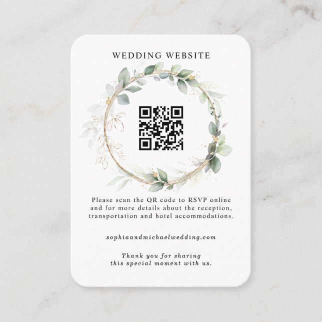Cartão De Informações Greenery and Gold Wedding Enclosure Card (Frente)
