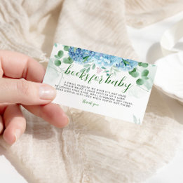 Cartão De Informações Greenery Blue hydrangea Books para o Chá de fralda