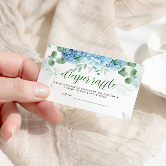 Cartão De Informações Greenery Blue hydrangea Fralda Raffle Chá de frald
