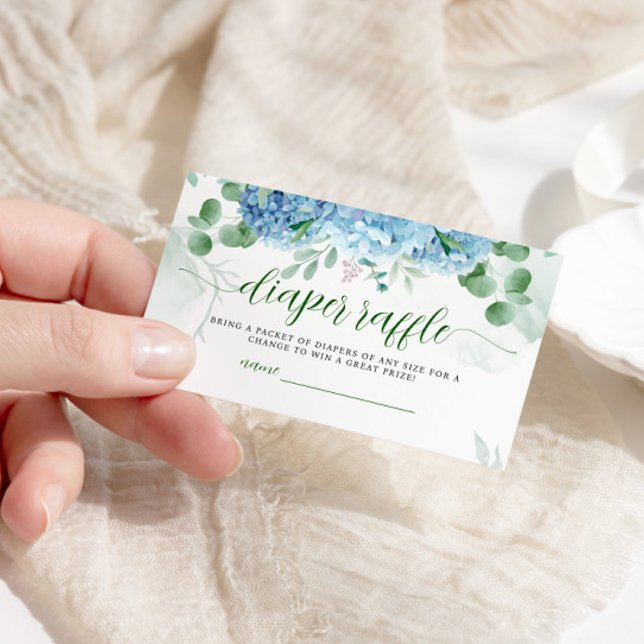 Cartão De Informações Greenery Blue hydrangea Fralda Raffle Chá de frald (Criador carregado)