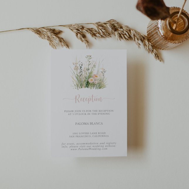 Cartão De Informações Greenery Boho Wildflower Recepção de casamento (Criador carregado)
