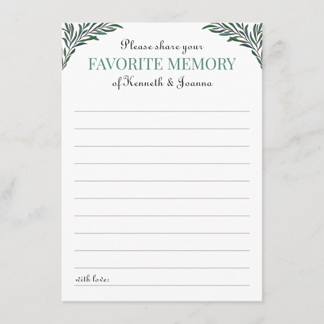 Cartão De Informações Greenery Compartilha Aniversário de Memória Favori (Frente)