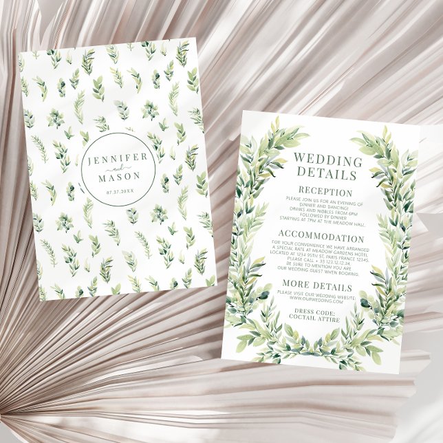 Cartão De Informações Greenery deixa wreath boho detalhes do casamento C (Criador carregado)