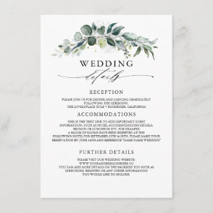 Cartão De Informações Greenery e Eucalyptus Wedding Information Guest