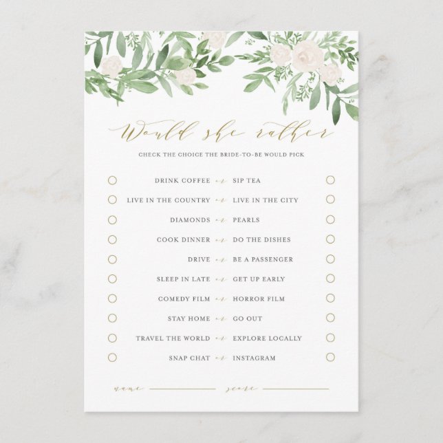 Cartão De Informações Greenery e Flores Brancas Ela Iria Preferencialmen (Frente)