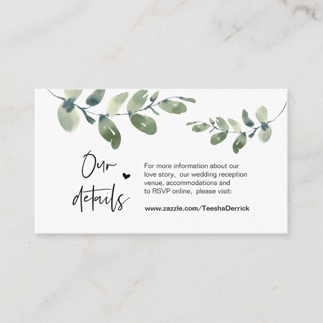 Cartão De Informações Greenery Eucalyptus, Preto, Detalhes do Casamento (Frente)