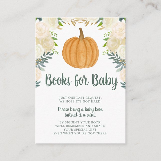 Cartão De Informações Greenery Floral Pumpkin Fall Baby Book Solicitação (Frente)