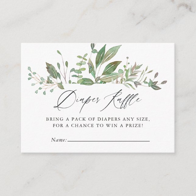 Cartão De Informações Greenery Geométrico Fralda Raffle (Frente)