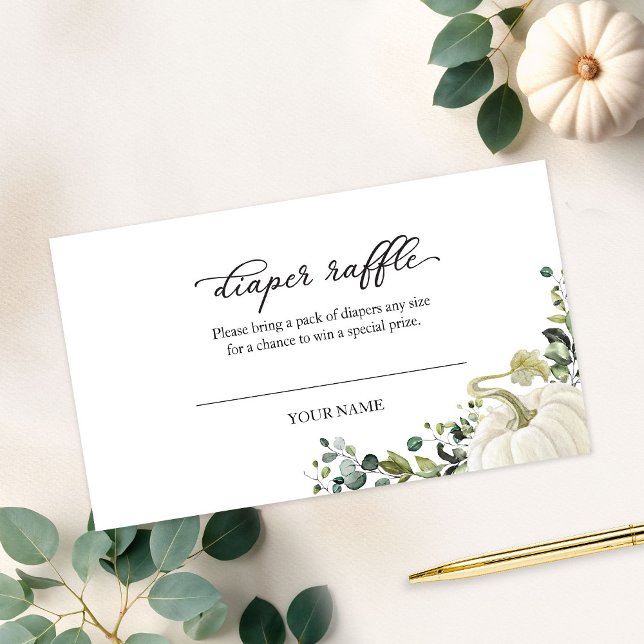 Cartão De Informações Greenery Pumpkin Fall Fralda Raffle (Criador carregado)