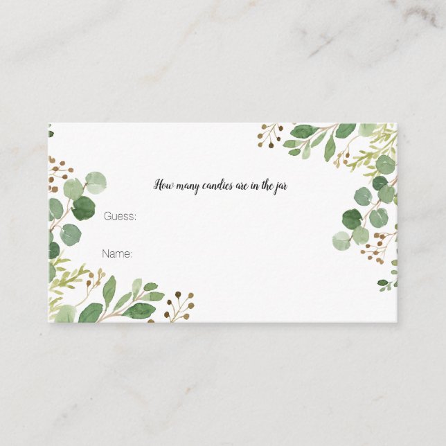Cartão De Informações Greenery Quantas Candies na Placa jar (Frente)