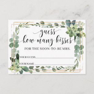 Cartão De Informações Greenery Succulent Quantos beijos tem no pote