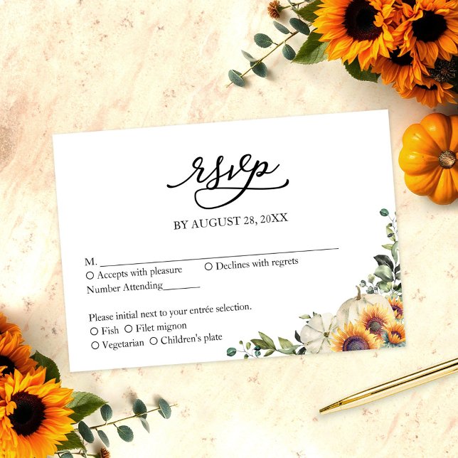 Cartão De Informações Greenery Sunflower Wedding Rsvp (Criador carregado)