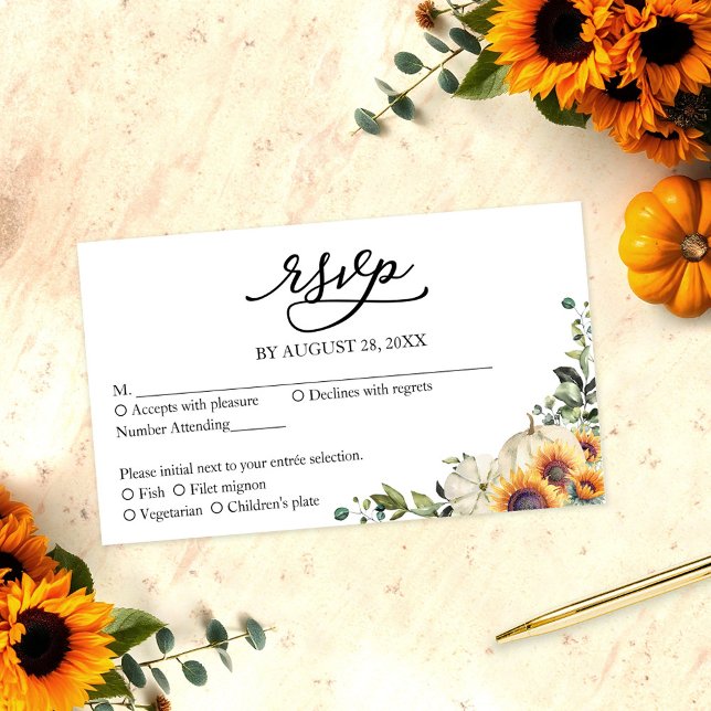 Cartão De Informações Greenery Sunflower Wedding Rsvp (Criador carregado)