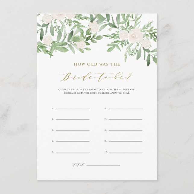 Cartão De Informações Greenery White Flowers Quantos Anos Tinha A Noiva (Frente)