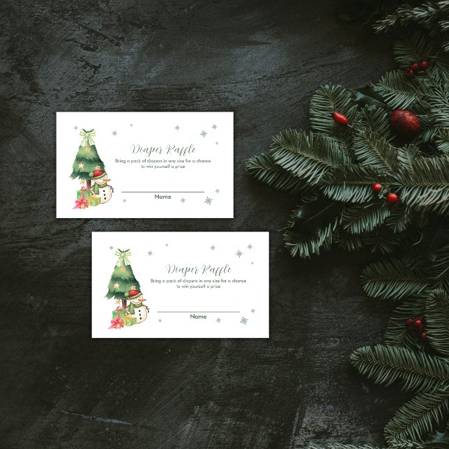 Cartão De Informações Greenery Winter Snowman Diaper Raffle Baby Shower (Greenery Winter Snowman Diaper Raffle Baby Shower Enclosure Card)