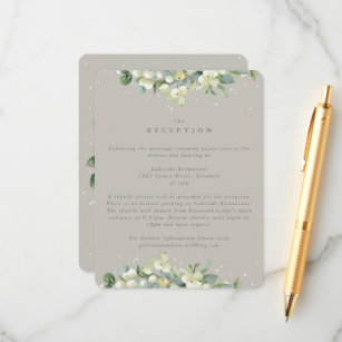 Cartão De Informações Greige Snowberry+Eucalyptus Recepção de casamento