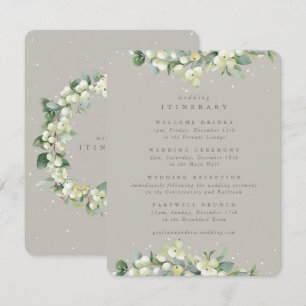 Cartão De Informações Greige Snowberry+Eucalyptus Wedding Itinerário