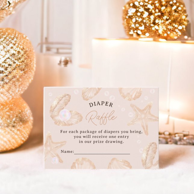 Cartão De Informações Grelha de fralda de pérolas do oceano bonito (Cute ocean little pearl baby shower diaper raffle enclosure card)